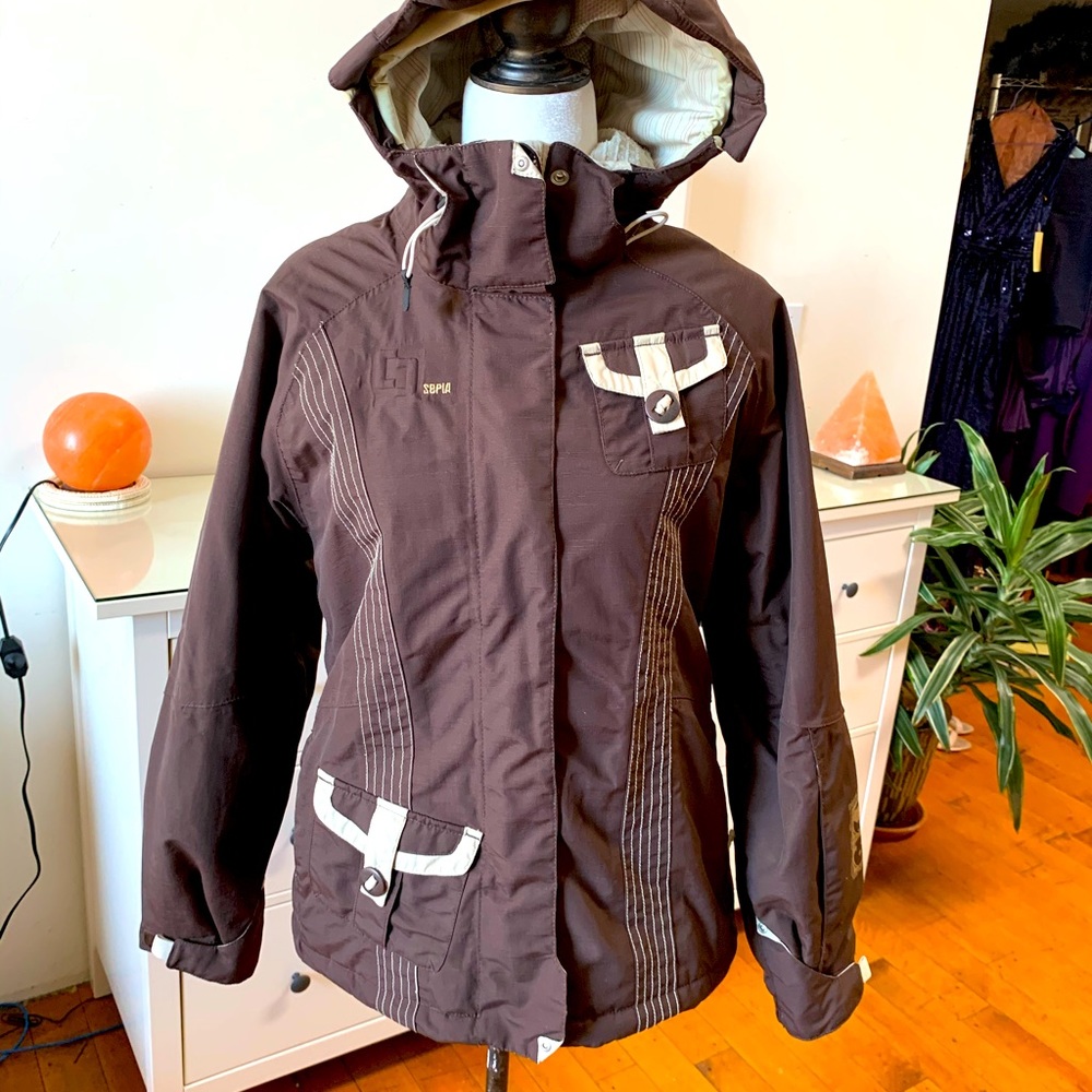 Sepia brown winter jacket.